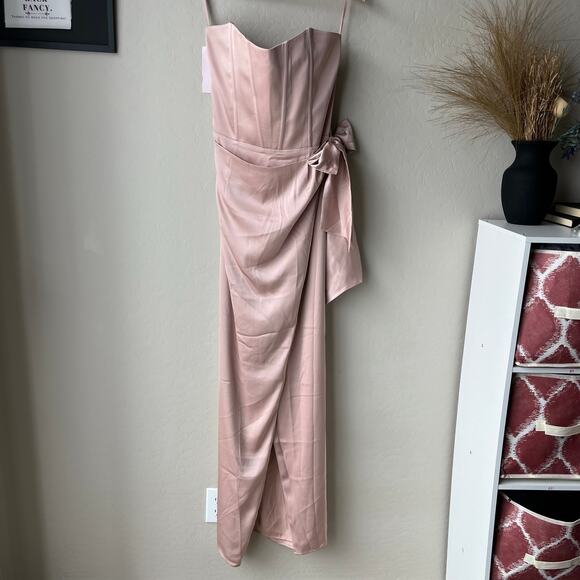 NEW V. Chapman Dress June Rose Pink Satin Strapless Corset Maxi Gown Size 12 - Picture 2 of 12